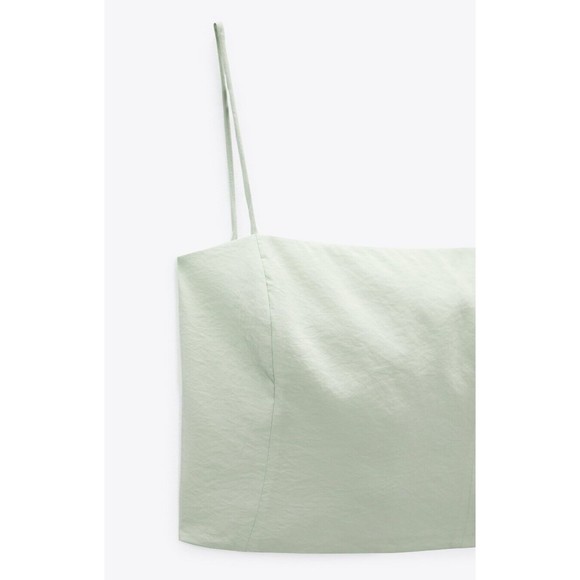 Zara XS Flowy Crop Top Mint Green Strappy Lace Up Back Square Neck New - Picture 4 of 16